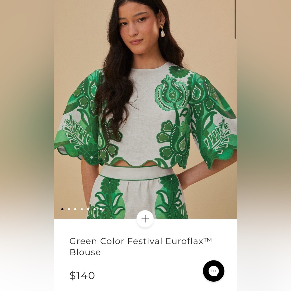 FARM RIO GREEN COLOR FESTIVAL EUROFLAX BLOUSE NEW WITH TAGS